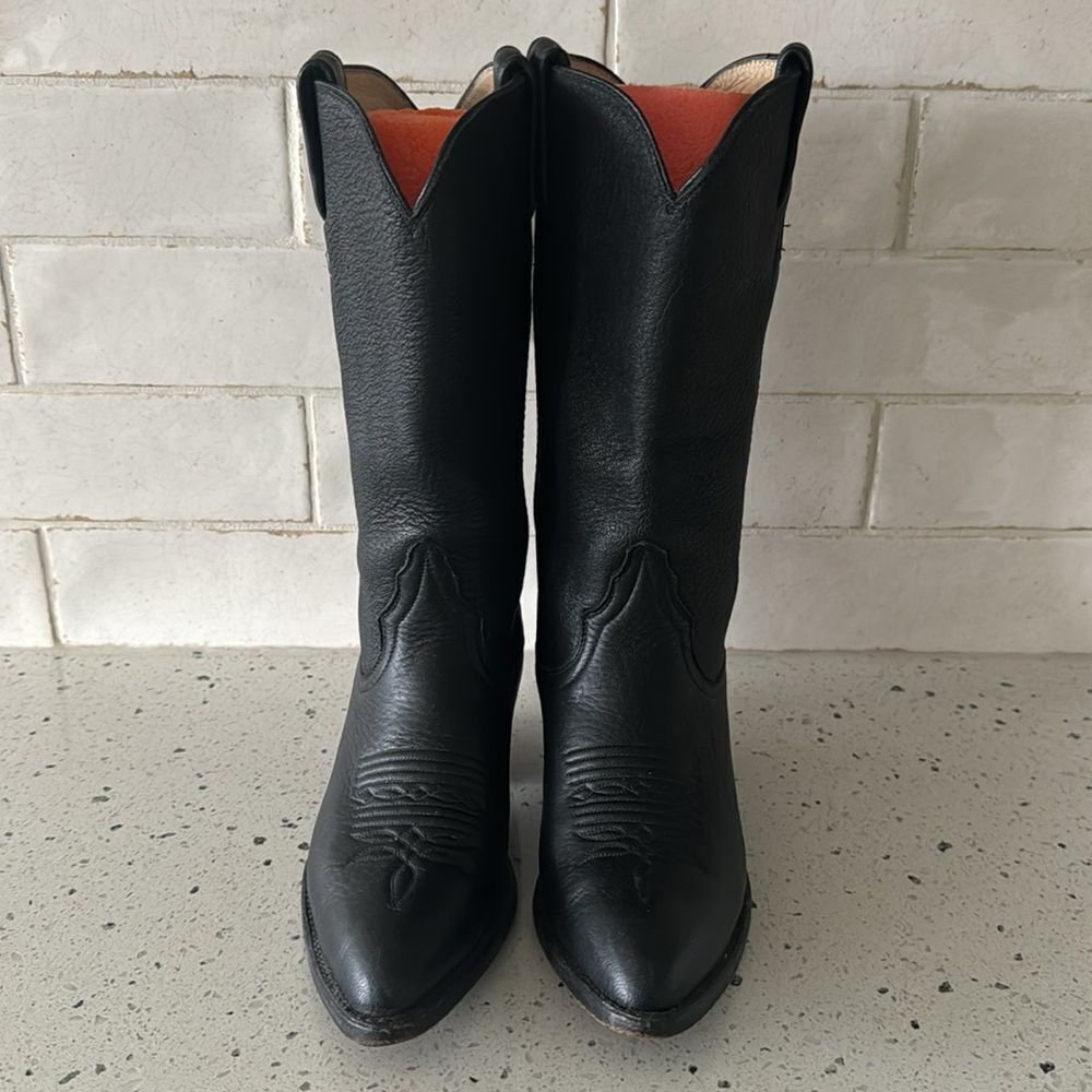 LARRY MAHAN Women’s 6.5B Black Leather Cowgirl Western Boots Handcrafted in USA - Picture 2 of 16